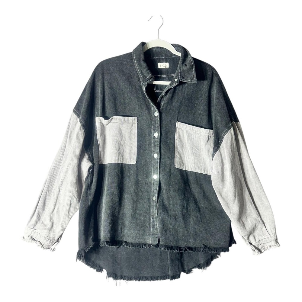 POL (Anthropologie) Black/Gray Denim Oversized Button Down Shirt Size M